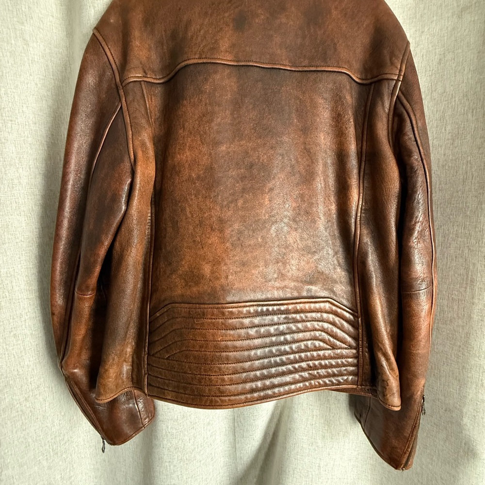Banana Republic Distressed Brown Leather Moto Jacket size Large - Picture 3 of 5